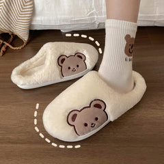 Women's Cute Bear Plush Cotton Slippers - Cozy Anti-Slip Indoor House Shoes