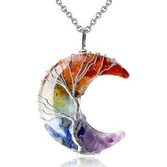 Tree of Life Moon Pendant - Geometric Alloy Necklace with Stainless Steel Chain