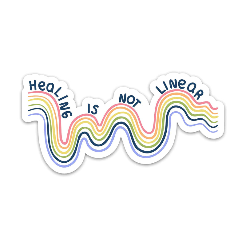 Mental Health Awareness Stickers - Healing is Not Linear Rainbow Vinyl Decals (3-Pack)