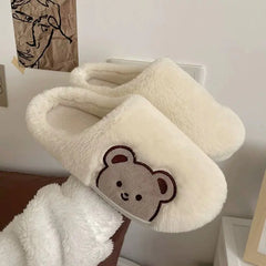 Women's Cute Bear Plush Cotton Slippers - Cozy Anti-Slip Indoor House Shoes