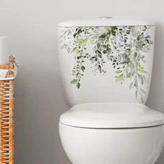 Green Leaf Toilet Wall Stickers - Tropical Bathroom Decor Decals | Removable PVC Nature Art