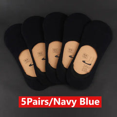 Men's Invisible No-Show Boat Socks - 5 Pack Anti-Slip Cotton Blend