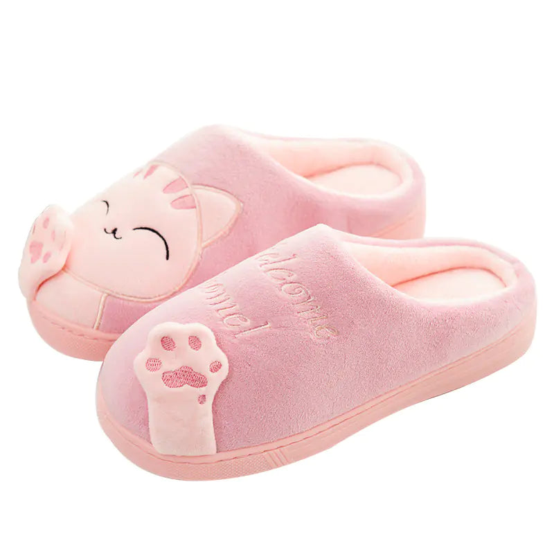 Cute Plush Cat Slippers - Cozy Winter Home Footwear for Women & Men