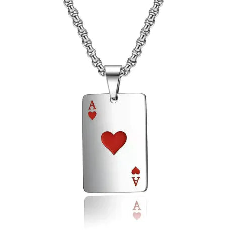 Stainless Steel Poker Card Necklace - Unique Playing Card Jewelry for Men & Women