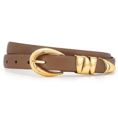 Women's Skinny Leather Belt - Trendy Black Belt with Gold Buckle for Jeans & Dress Pants