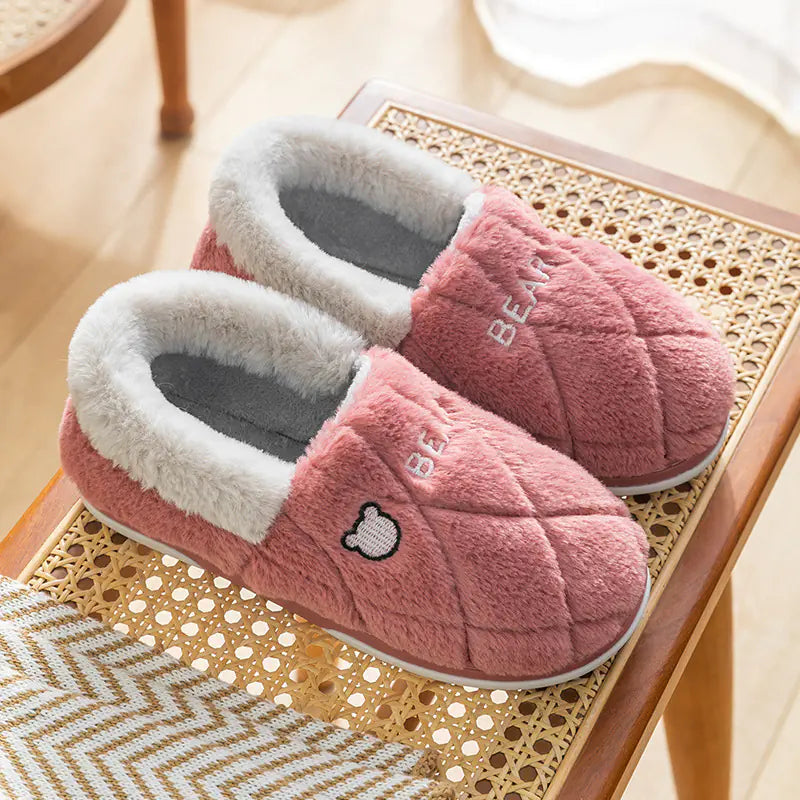 Cozy Bear Plush Slippers - Warm Winter House Shoes for Adults