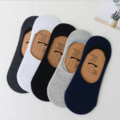 Men's Invisible No-Show Boat Socks - 5 Pack Anti-Slip Cotton Blend