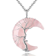 Tree of Life Moon Pendant - Geometric Alloy Necklace with Stainless Steel Chain