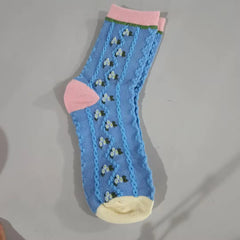 Retro Tulip Floral Cotton Socks - Comfortable Women's Crew Socks