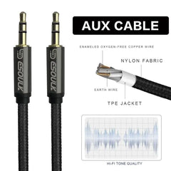 Esoulk 3M [10ft] Nylon Fabric Tangle-Free Male To Male 3.5mm Auxiliary Cable Black