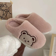 Women's Cute Bear Plush Cotton Slippers - Cozy Anti-Slip Indoor House Shoes