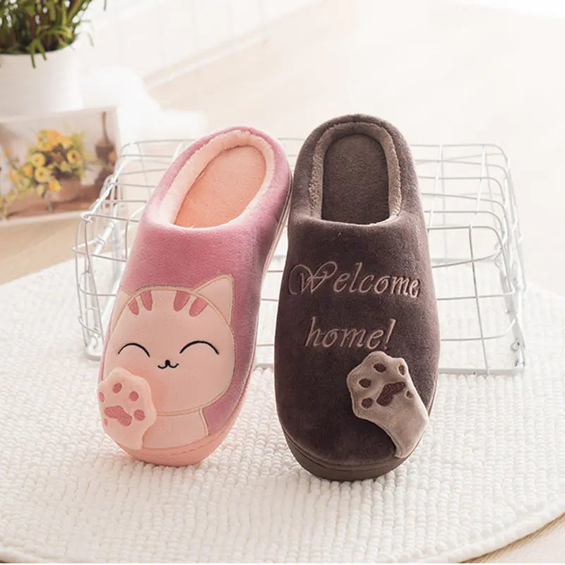 Cute Plush Cat Slippers - Ladies Cat Slippers - Women's Slippers Cat - Cat Feet Slippers