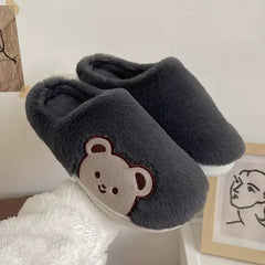 Women's Cute Bear Plush Cotton Slippers - Cozy Anti-Slip Indoor House Shoes