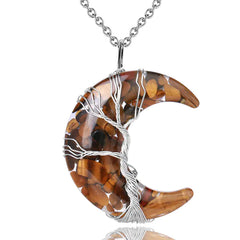 Tree of Life Moon Pendant - Geometric Alloy Necklace with Stainless Steel Chain