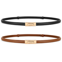 Premium Women's Leather Skinny Belts Set - Adjustable Dress Belts for Waist Cinching (2-Pack)