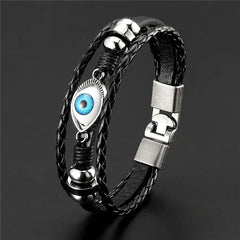 Multi-Layer Evil Eye Protection Bracelet - Adjustable Blue Crystal Charm Jewelry